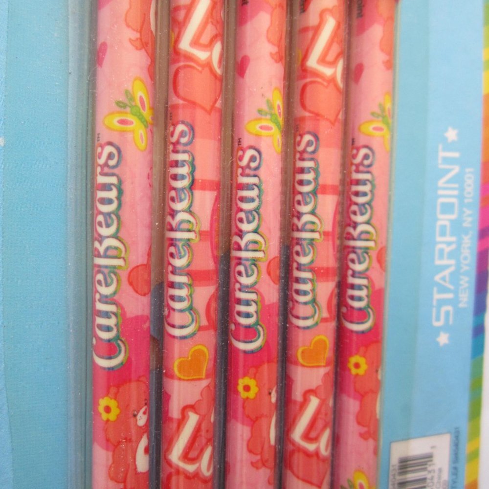 Care Bears 5 Stick Pens Vintage Yellow Pink - Picture 3 of 4